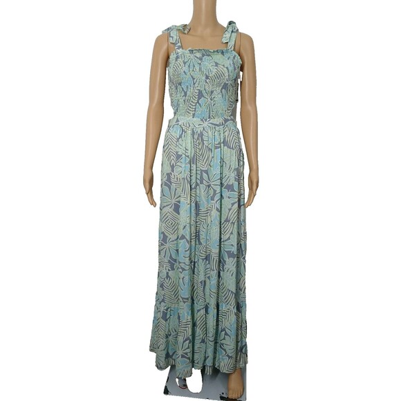 NWT Floral Maxi Dress Tube Smock Top Open Sides Beachy Boho Women's Size Large - Picture 2 of 13